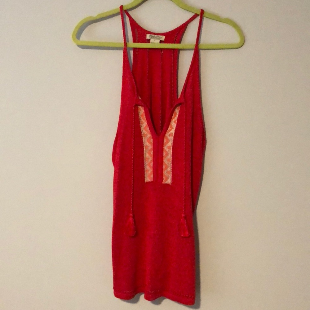 Lucky Brand red knitted tank with tassels